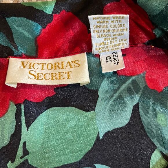 Vintage Victorias Secret Gold Label Button Down Red Floral Sleep Shirt Size M - Picture 6 of 9